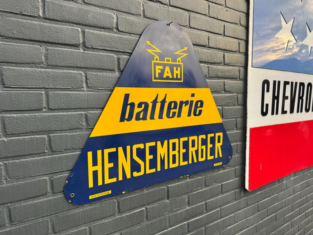 Vintage Reclamebord FAH Batterie HENSEMBERGER, Reclamebord, Gebruikt, ., Ophalen of Verzenden