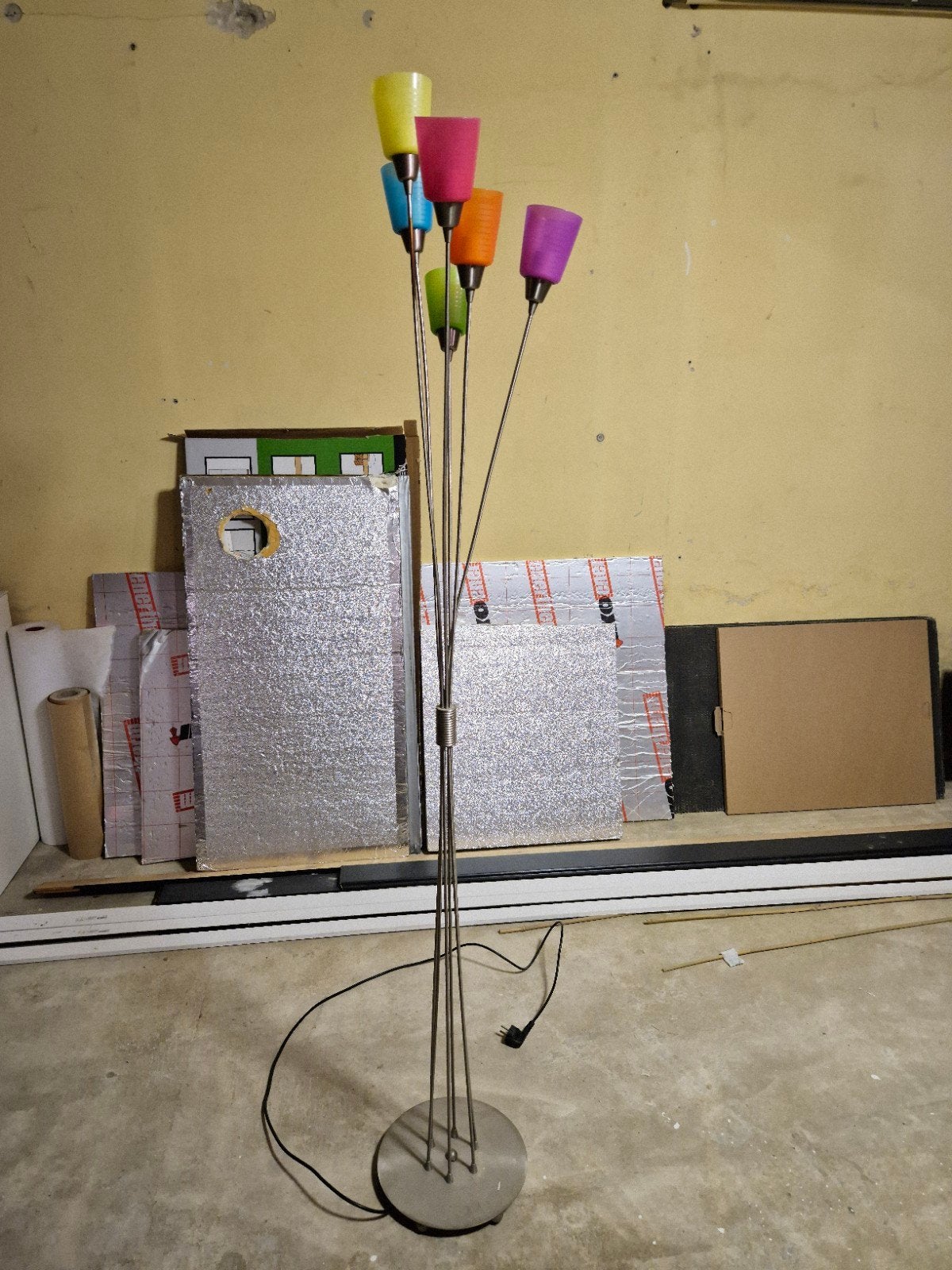 Vrolijke vloerlamp met gekleurde kappen, 170 cm hoog, Ophalen, Gebruikt, Metaal, 150 tot 200 cm