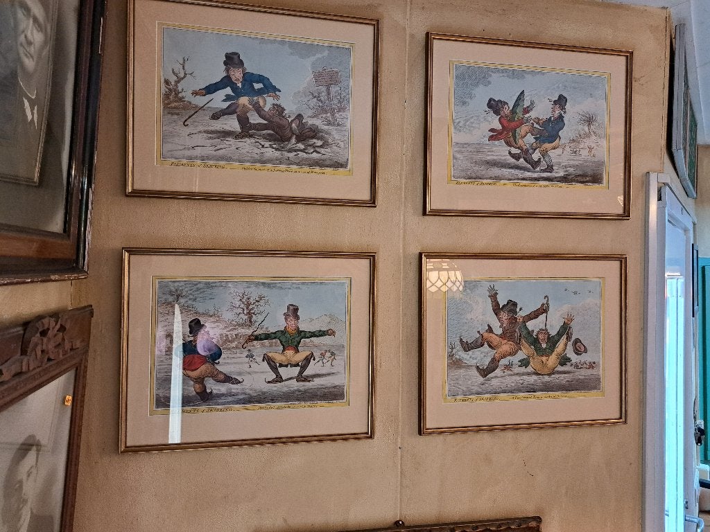 Serie prenten James Gillray Elements of Skateing anno 1805, Verzamelen, Foto's en Prenten, Gebruikt, Overige onderwerpen, 1980 tot heden