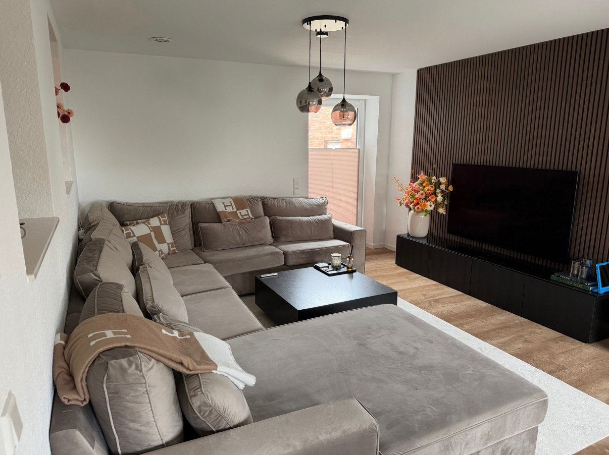 Grote greige/taupe hoekbank met lounge – 380 cm breed, Ophalen, Gebruikt