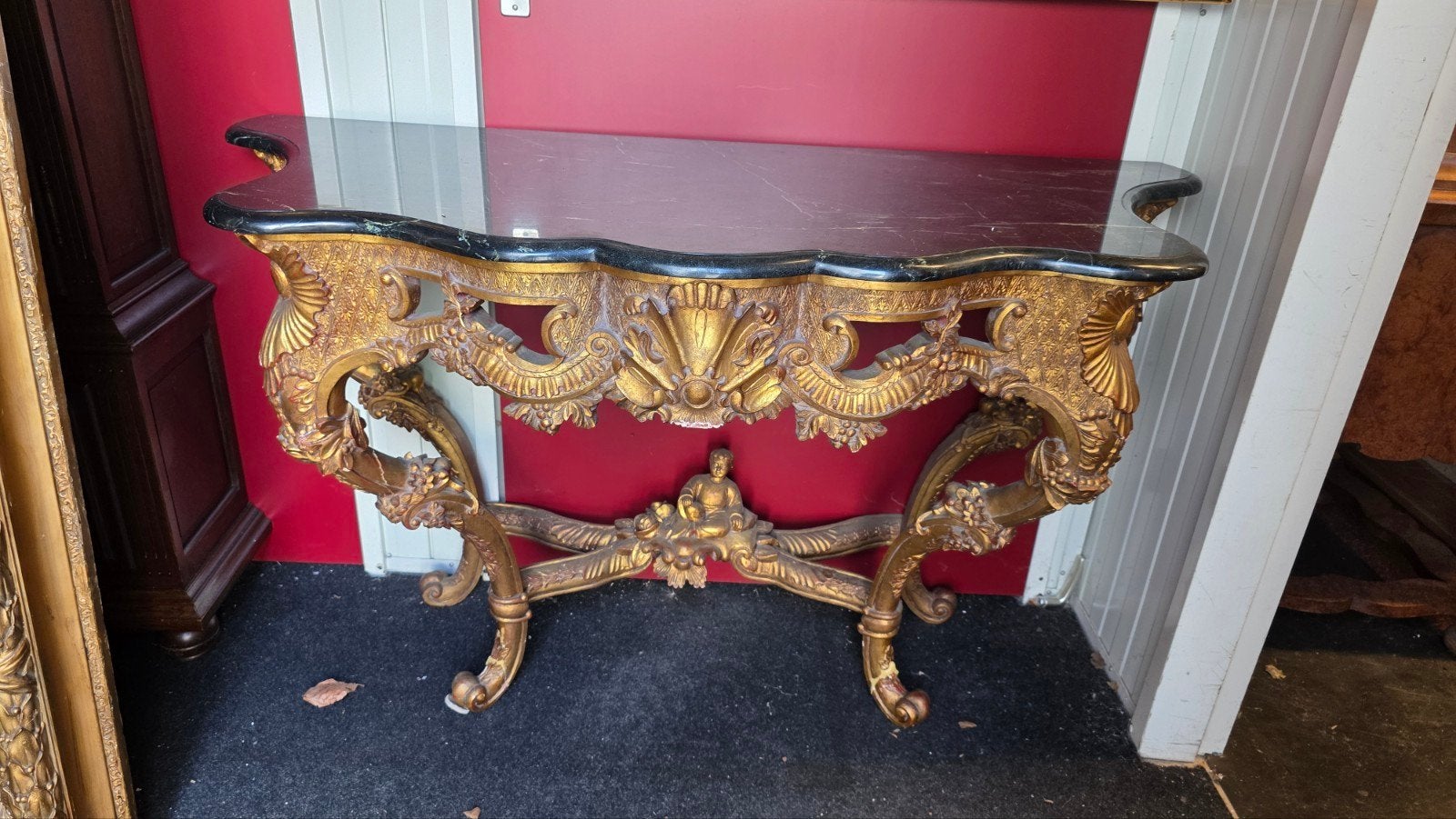 Antieke Franse sidetable met marmer blad, Ophalen