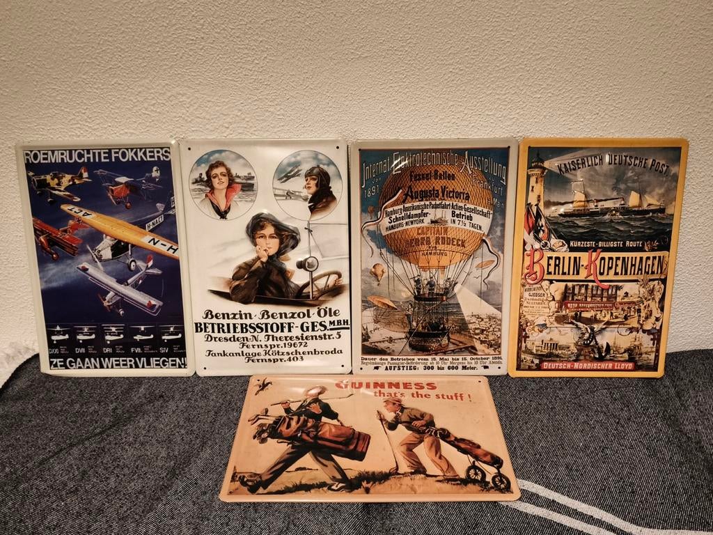 Set van 5 Vintage Reclameborden - Emaille/Metaal, Ophalen of Verzenden