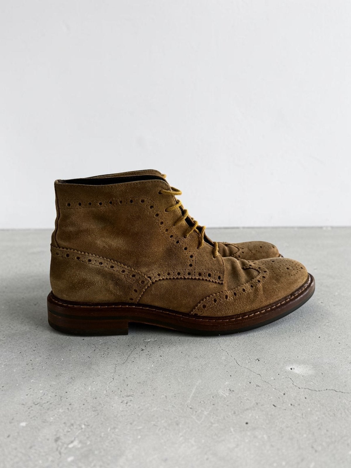 Hundred 100 suède brogue laarzen enkellaarzen beige bruin 41, Bruin, Boots, Ophalen of Verzenden, Zo goed als nieuw