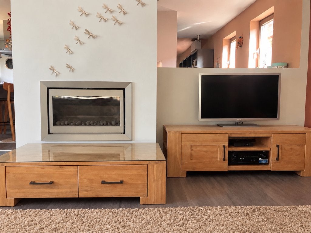 Henders&Hazels volteak set salontafel en tv-kast, Huis en Inrichting, Ophalen, Gebruikt, Teakhout, 50 tot 100 cm