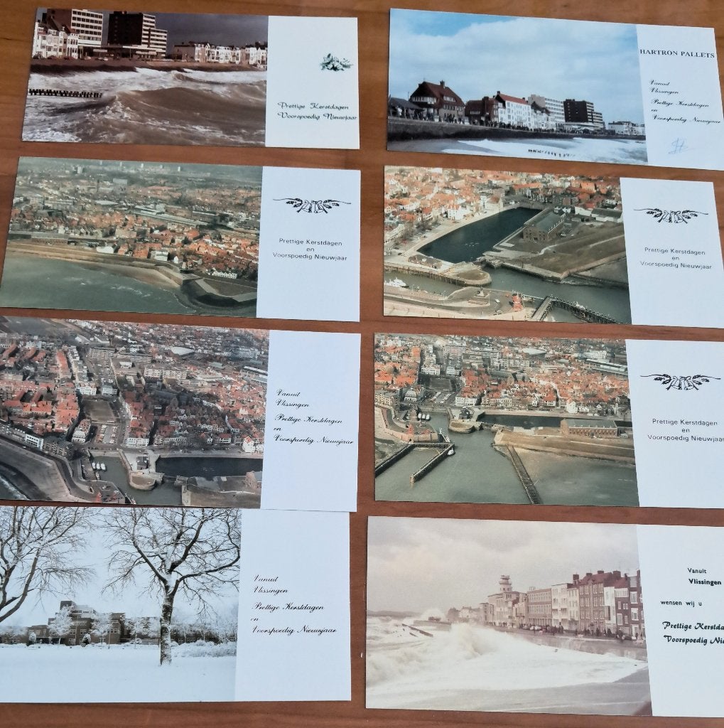Vlissingen 8x kerst fotokaart oude boulevard ziekenhuis, Ophalen of Verzenden, 1960 tot 1980, Ongelopen, Zeeland