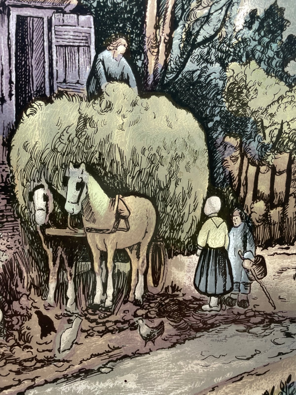Glas in lood brandschilderij "De Boerderij", Antiek en Kunst, Ophalen of Verzenden