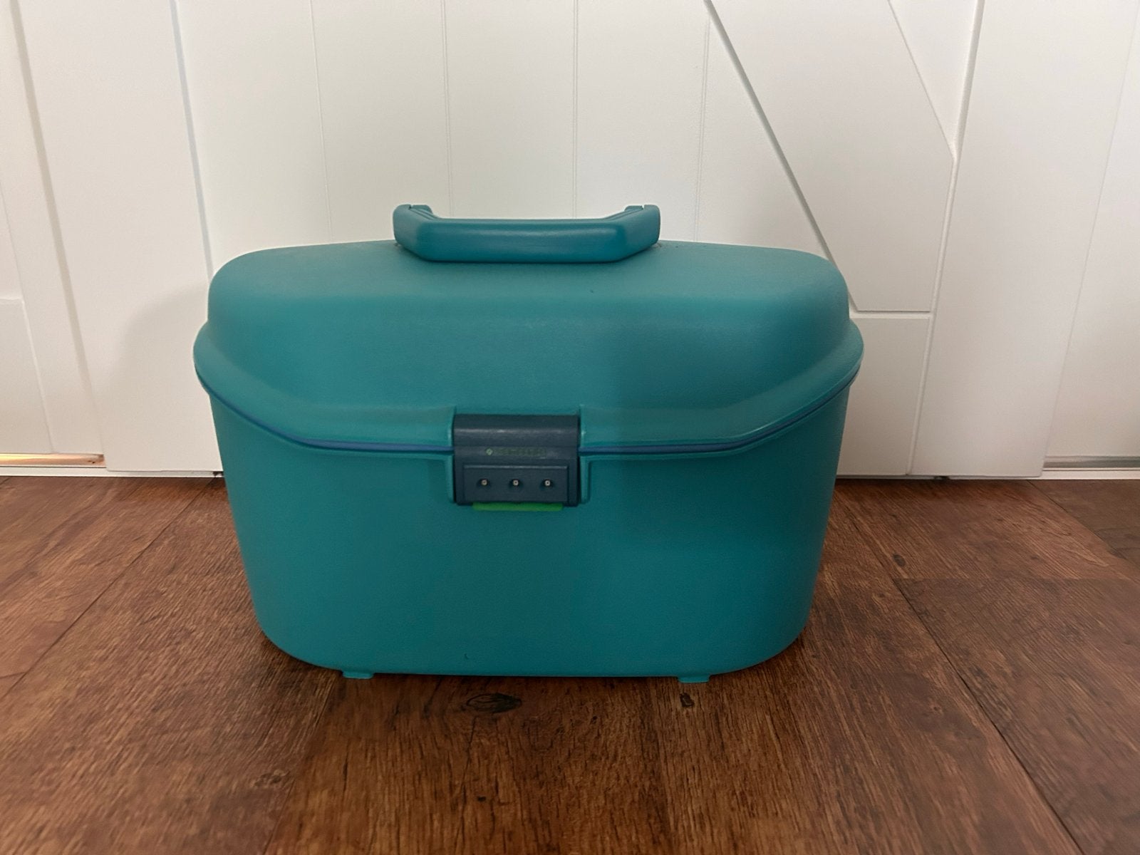 Vintage make-up koffer / beautycase in petrol, Overige kleuren, Ophalen of Verzenden, Hardcase, Zo goed als nieuw