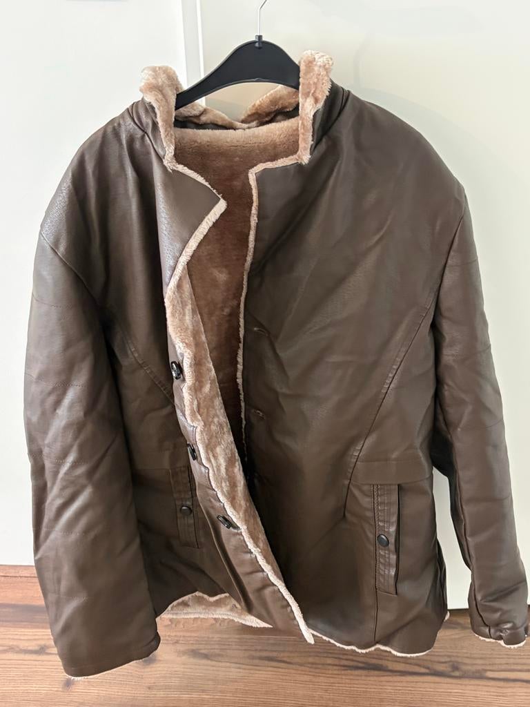 Bruine Leren Jas met Bontvoering - Maat L, Ophalen of Verzenden, Nieuw, Maat 52/54 (L), Bruin