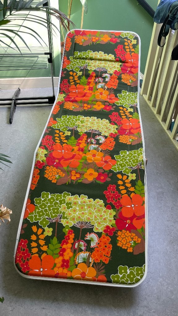 Prachtig vintage ligbed/stretcher, jaren ’70, Ophalen, Gebruikt, Textileen, Verstelbaar