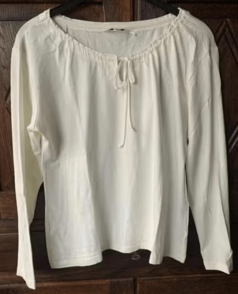 Roomkleurige top, longsleeve koordjes-hals; Miss Etam; XL, Blauw, Maat 46/48 (XL) of groter, Ophalen of Verzenden, Zo goed als nieuw