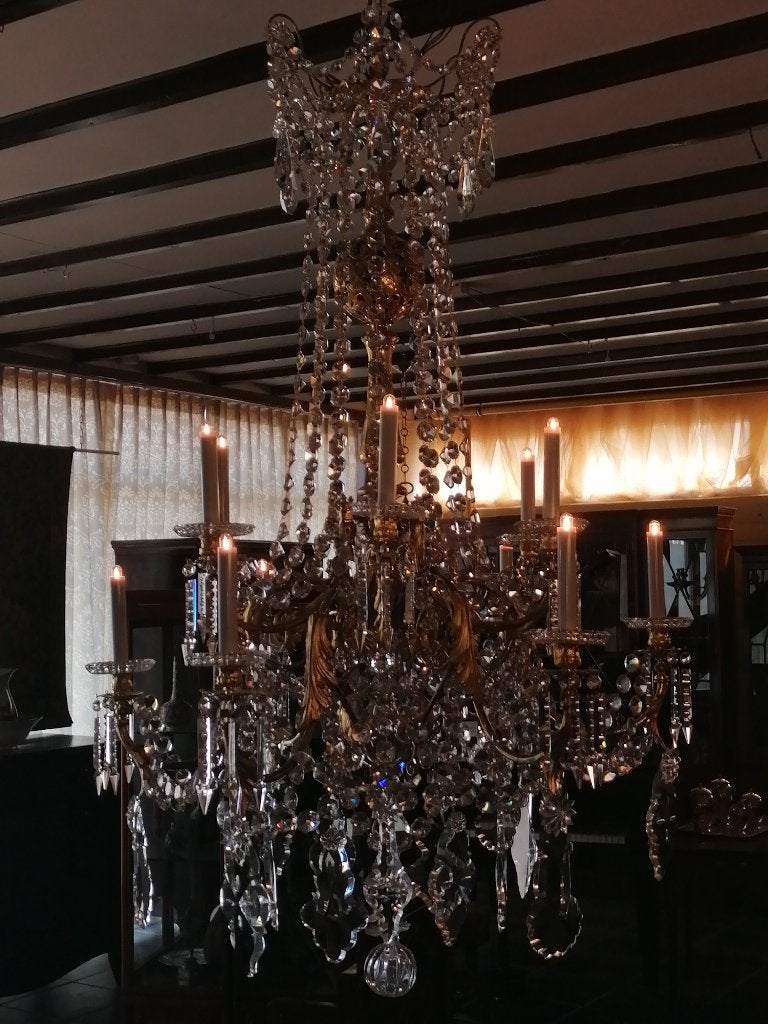 Napoleon III bronze Baccarat luster 160 cm, Ophalen