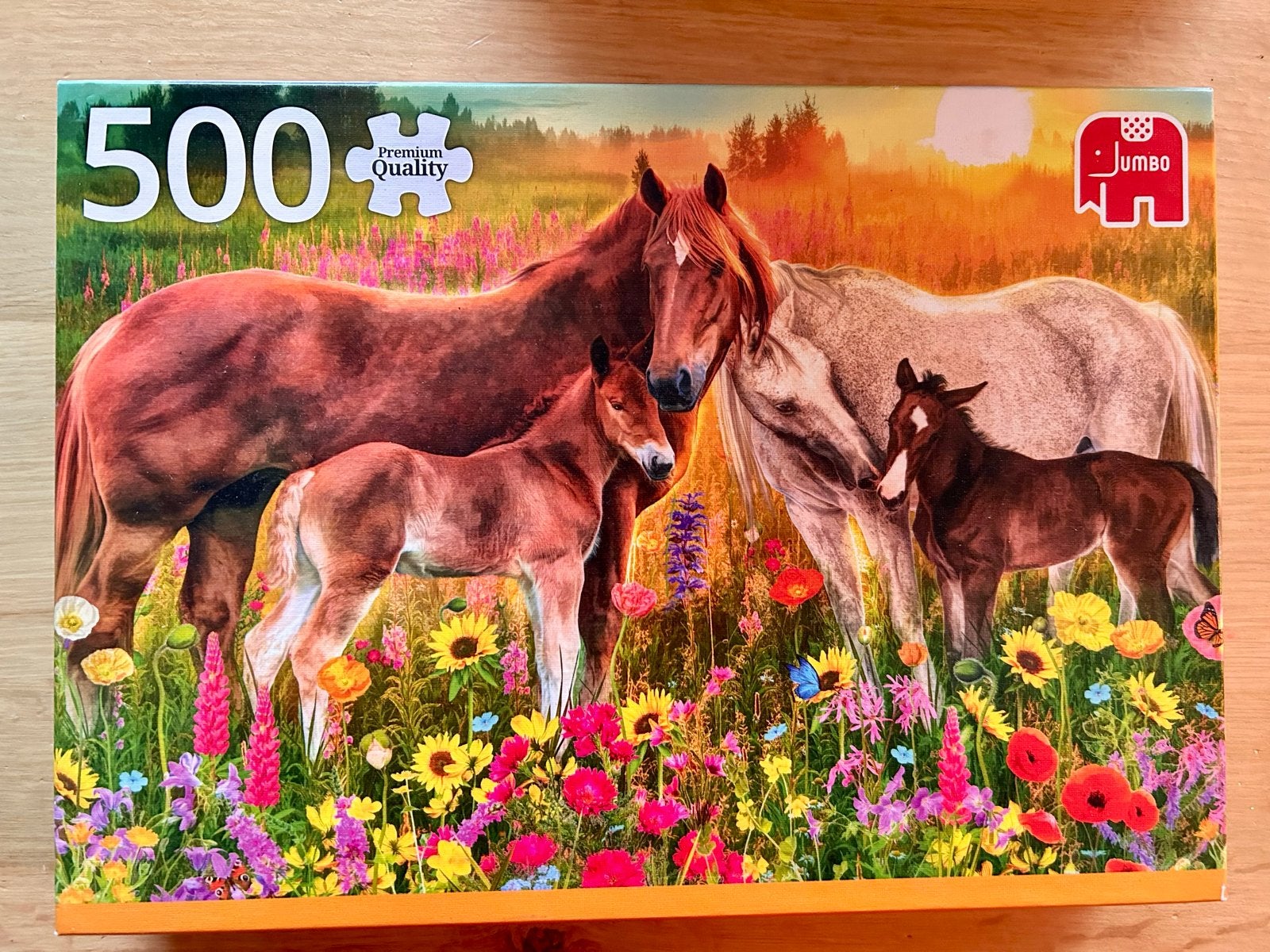 Jumbo Puzzel 500 Stukjes - Paarden in Bloemenveld, Ophalen, Meer dan 50 stukjes, Zo goed als nieuw, 6 jaar of ouder