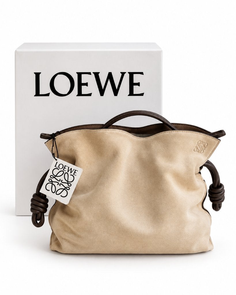 Originele LOEWE Flamenco suède handtas Medium, Ophalen of Verzenden, Zo goed als nieuw, Beige, Handtas