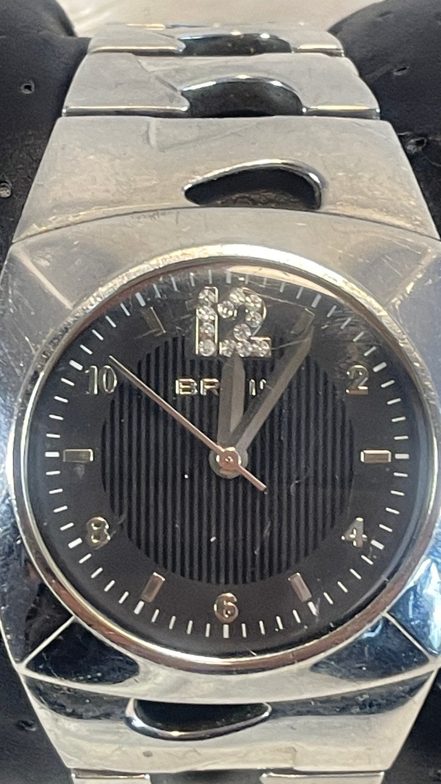 Breil dameshorloge met strass, zwart en zilverkleurig, Sieraden, Tassen en Uiterlijk, Horloges | Dames, Gebruikt, Staal, Polshorloge