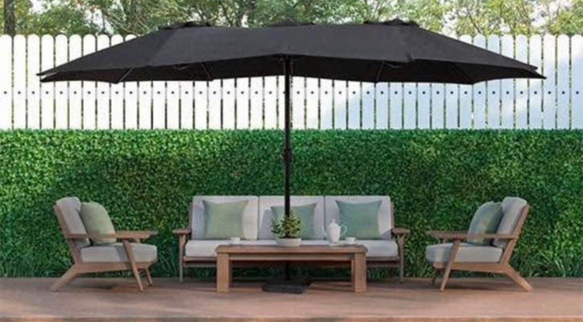 Nieuwe dubbele parasol 450 x 265 cm - Ophalen in Soest, Ophalen, Overige typen, Meer dan 4 meter, Nieuw