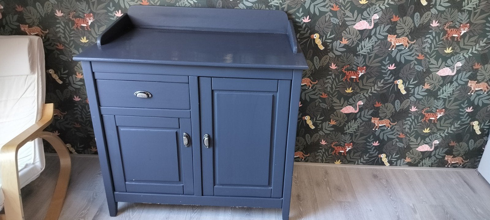 Set babykamer: commode, kledingkast en wandplank, Ophalen, Gebruikt, 100 tot 150 cm, Met lade(s)