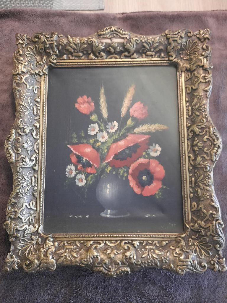 Olieschilderij J Pot bloemdecor, Ophalen of Verzenden
