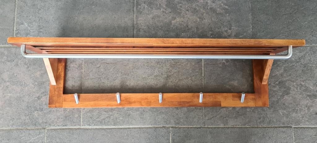 Wandkapstok Pannenrek Handoekenrek Teakhout, Ophalen of Verzenden, Hout, Wandkapstok, Minder dan 100 cm