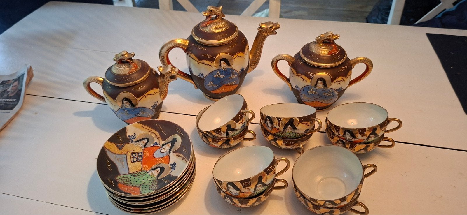 Japaans vintage porceleinen Satsuma theeservies, Ophalen of Verzenden
