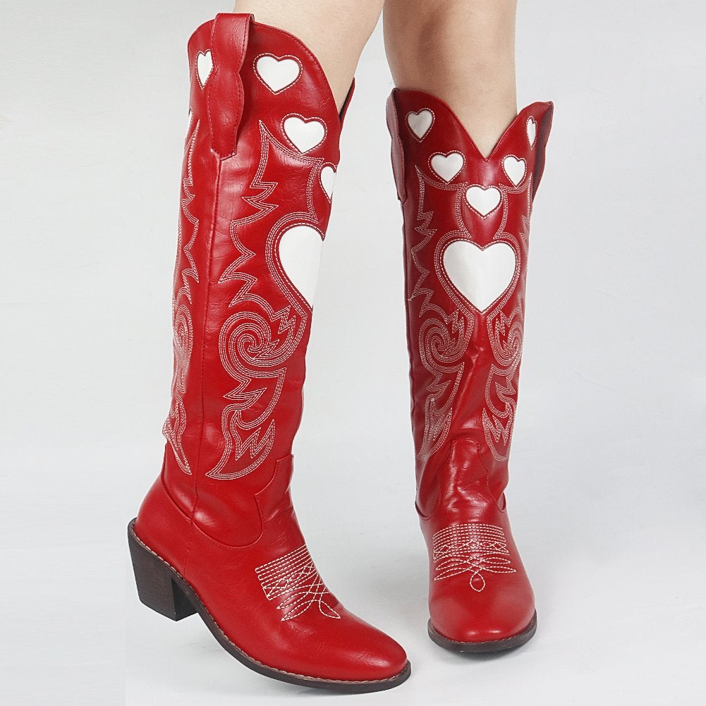 Hoge rode dames laarzen met hartjes / cowboy cowgirl boots, Kleding | Dames, Verzenden, Nieuw, Rood, Hoge laarzen