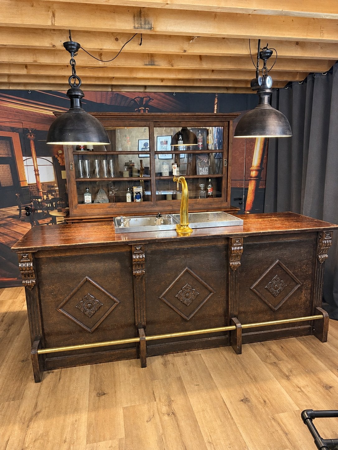Toog bruine cafe kroeg bar set man cave antiek massieg eiken, Ophalen of Verzenden, Zo goed als nieuw