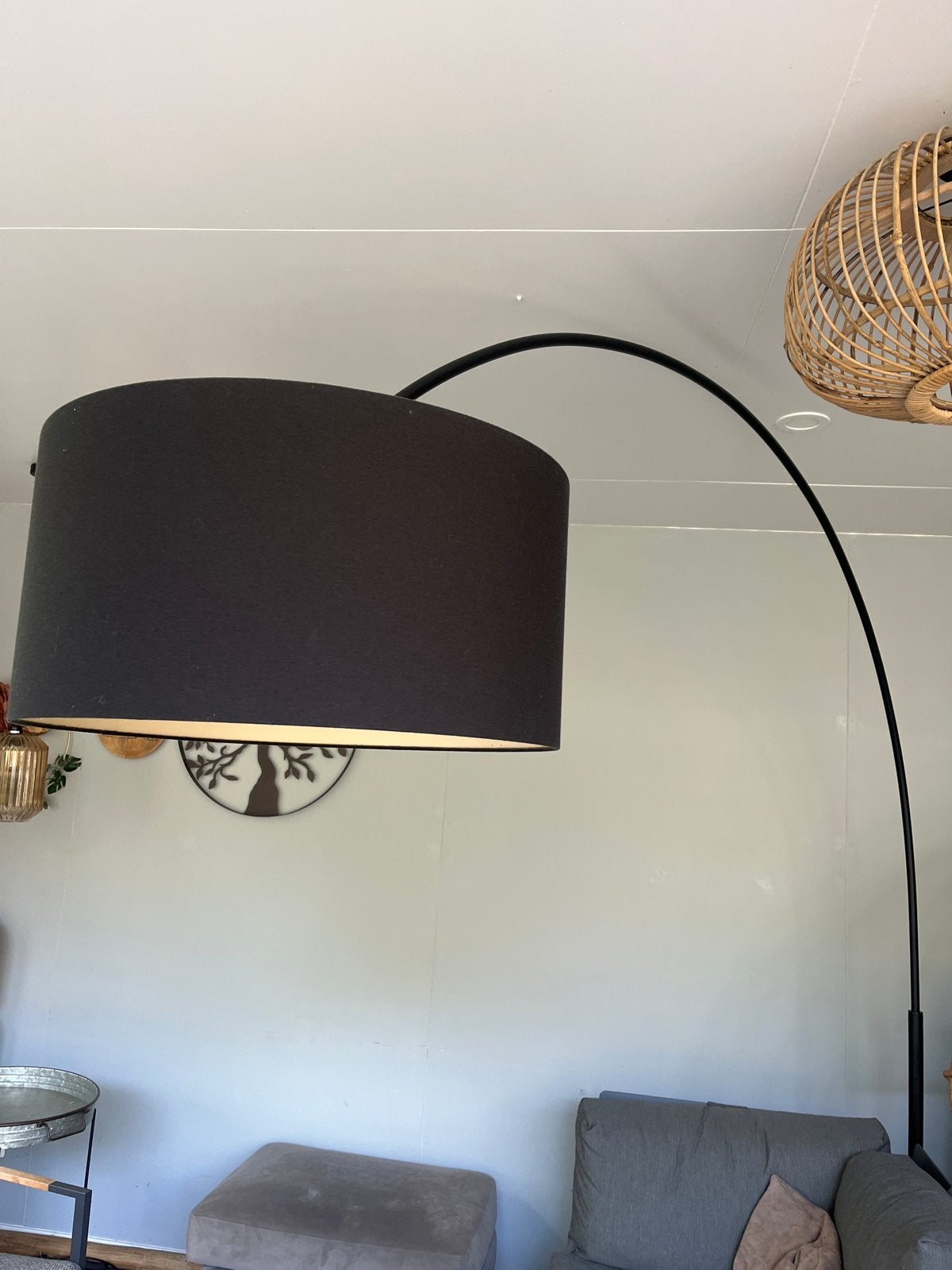 Stijlvolle Booglamp met Zwarte Kap, Ophalen, Gebruikt, E27 (groot), Metaal