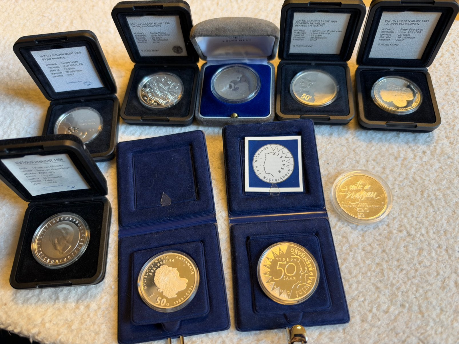 Complete set 50 gulden stukken zilver in proof, Setje, Koningin Beatrix, Zilver, Ophalen of Verzenden