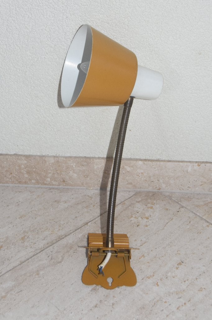 Retro geel witte klem lamp tafellamp, Geel, Verzenden, Gebruikt, Metaal