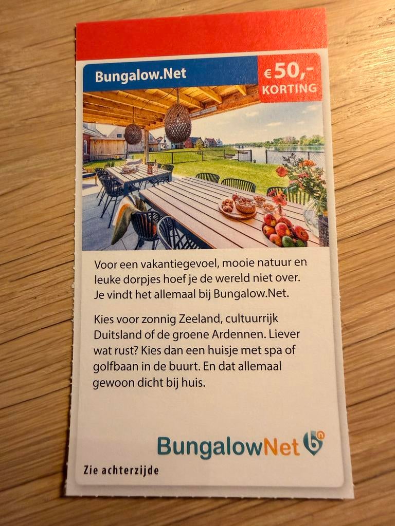 59 euro korting bij Bungalow net., Tickets en Kaartjes, Drie personen of meer, Kortingsbon, Bungalowpark