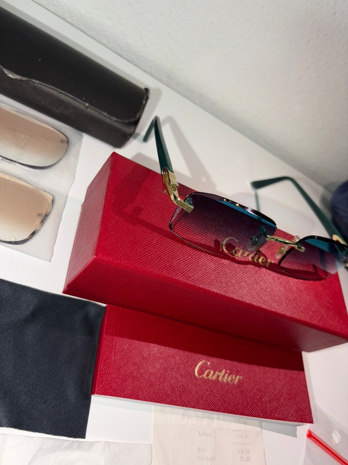 Cartier bril C decor acetate emerald green, Zonnebril, Zo goed als nieuw, Groen, Ophalen