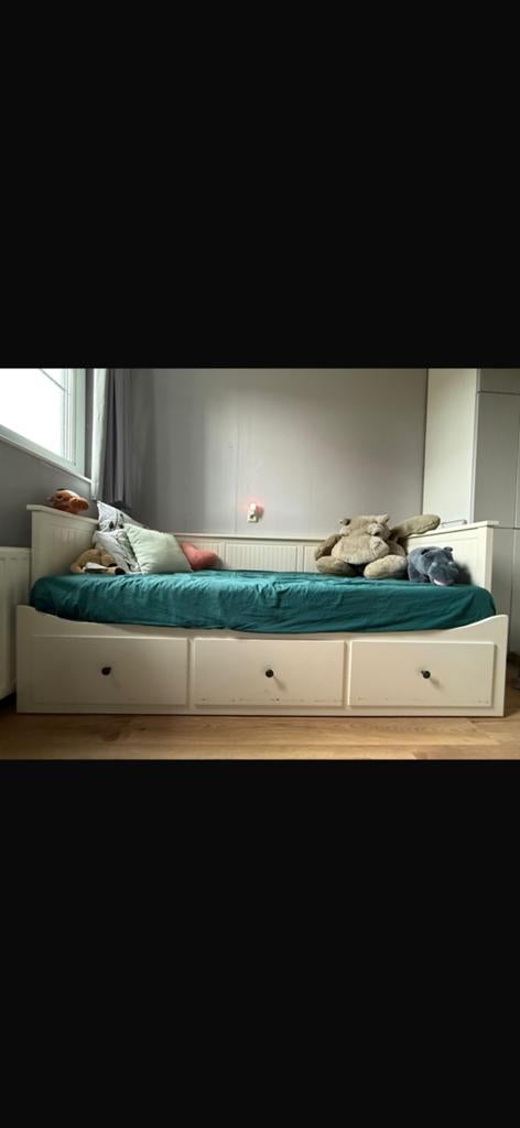 Ikea Hemnes bedbank met 3 lades, Ophalen, Wit, Tweepersoons, Zo goed als nieuw