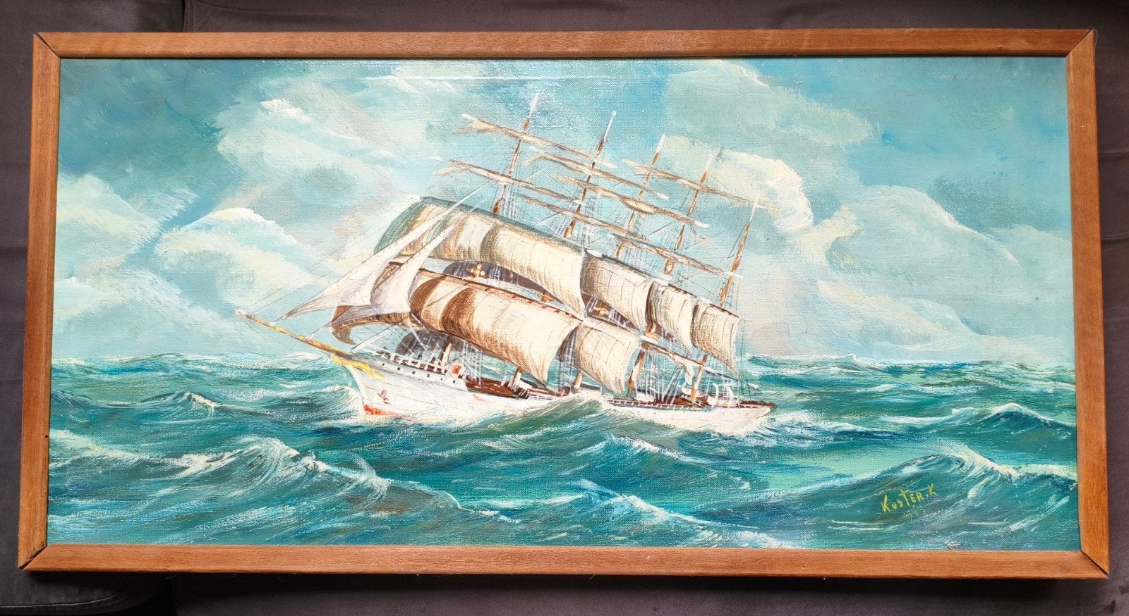 Klaas Koster "5 master op een stormachtige zee" gesigneerd, Antiek en Kunst, Ophalen of Verzenden