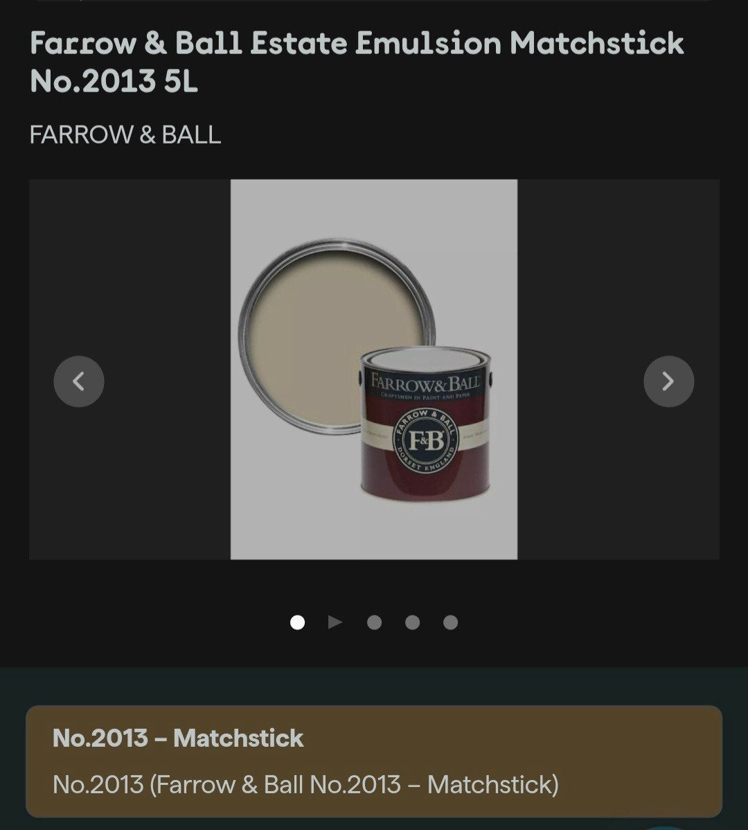 Farrow & Ball Matchstick No.2013 5L Estate Emulsion, 5 tot 10 liter, Beige, Nieuw, Ophalen of Verzenden