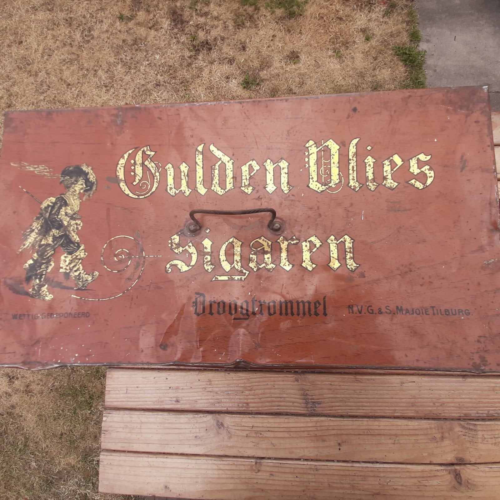vintage sigaren jubileumdroogtrommel en spoorlamp, Ophalen of Verzenden, Gebruikt, Overige soorten, Tas of Koffer