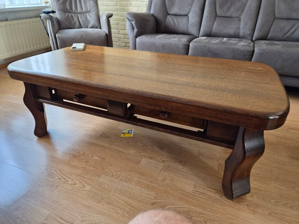 salontafel massief eiken, Ophalen, Eikenhout, Zo goed als nieuw, 100 tot 150 cm