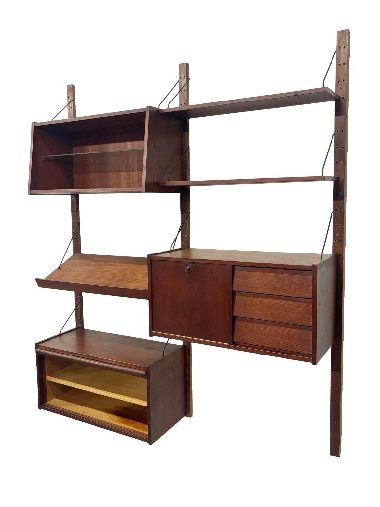 Vintage wandsysteem jaren 60 design teak, Gebruikt, Vintage, Met lade(s), Minder dan 150 cm
