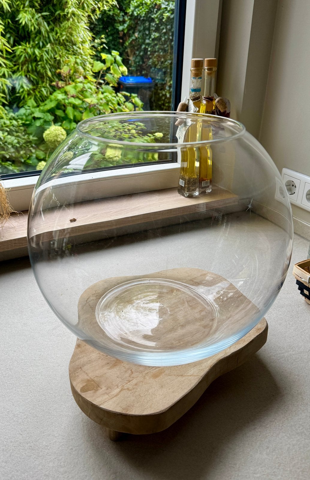 Ronde glazen kom als vissenkom of decoratie, Boeken, Dieren en Huisdieren, Ophalen, Zo goed als nieuw, Vissen