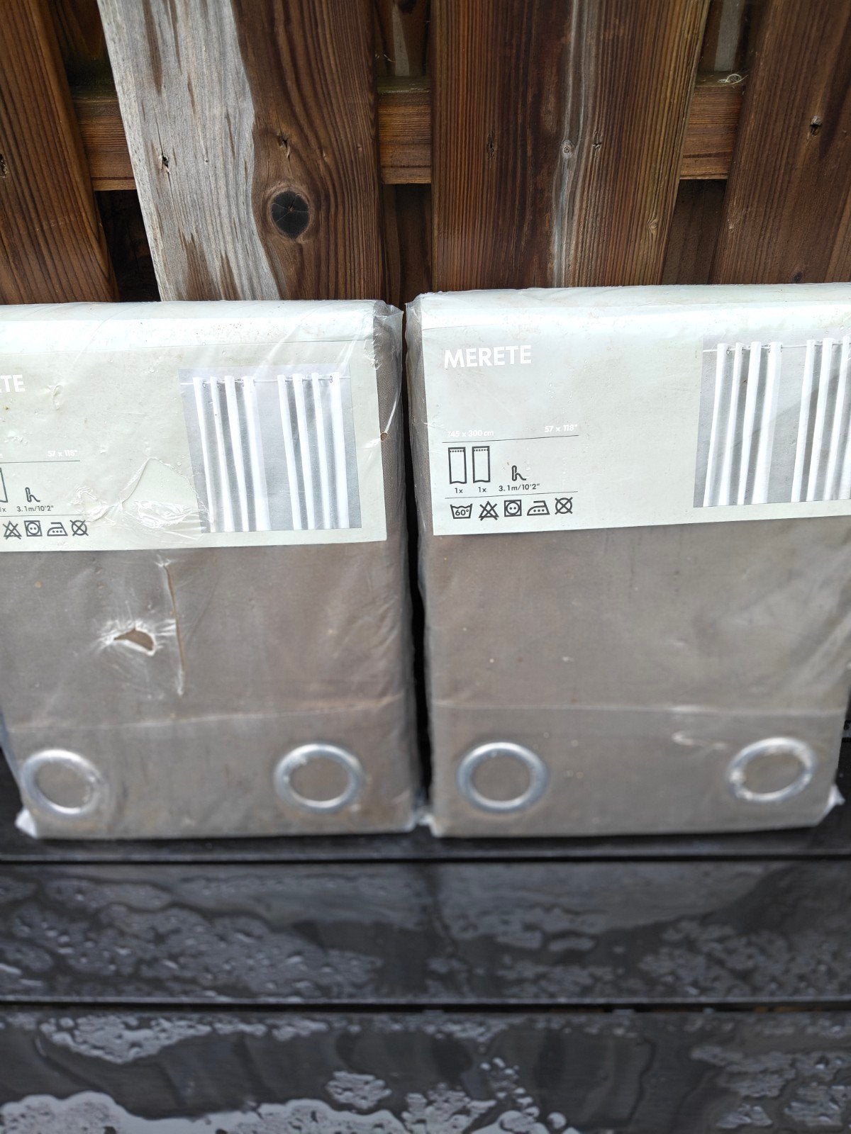2x IKEA Merete Gordijnen - 145x300 cm - Bruin - Nieuw, Nieuw, Ophalen of Verzenden, Beige, Gordijn