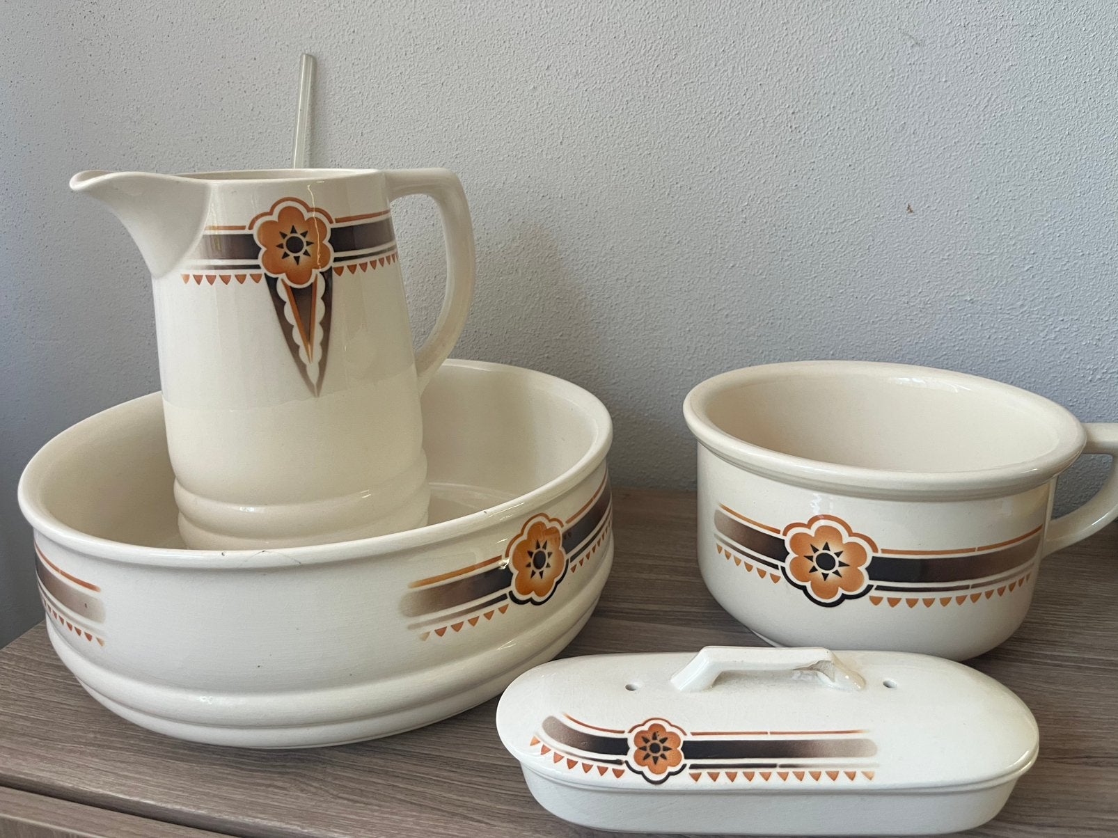 4-delige lampetset / wasstel / wasset vintage, Antiek en Kunst, Ophalen of Verzenden