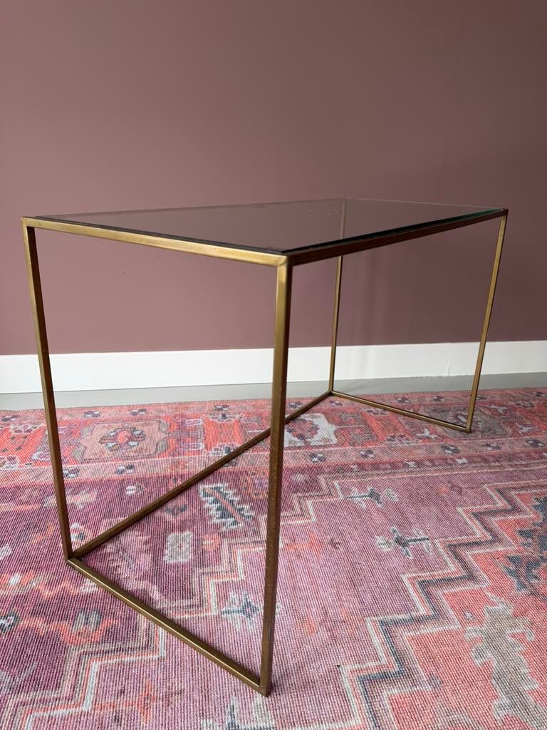 Grote messing met glas side table 97x44x60, Huis en Inrichting, Tafels | Sidetables, Ophalen, 100 tot 150 cm, Glas, Zo goed als nieuw