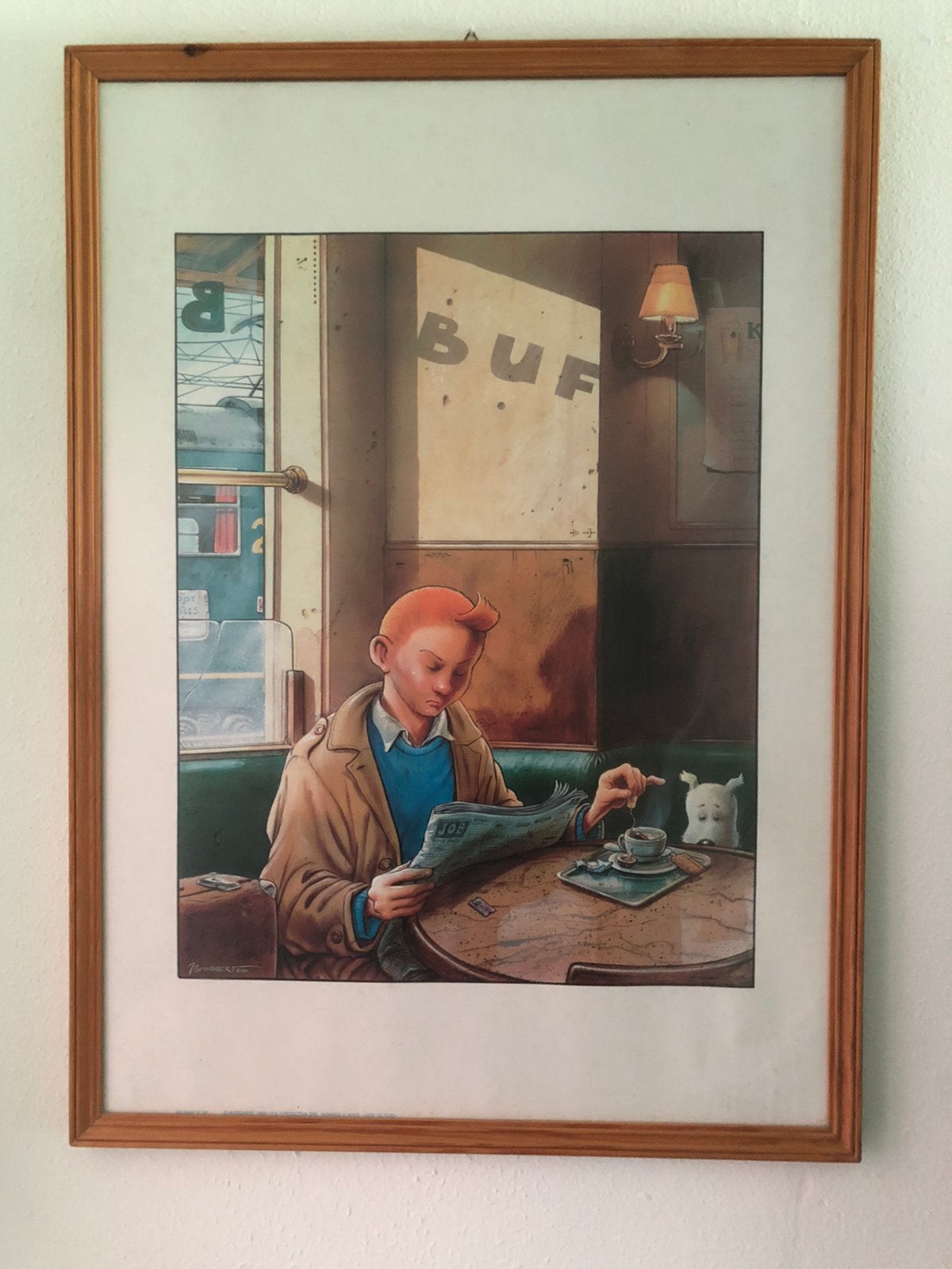 Kuifje en Bobbie in café - Ingelijste print, Ophalen