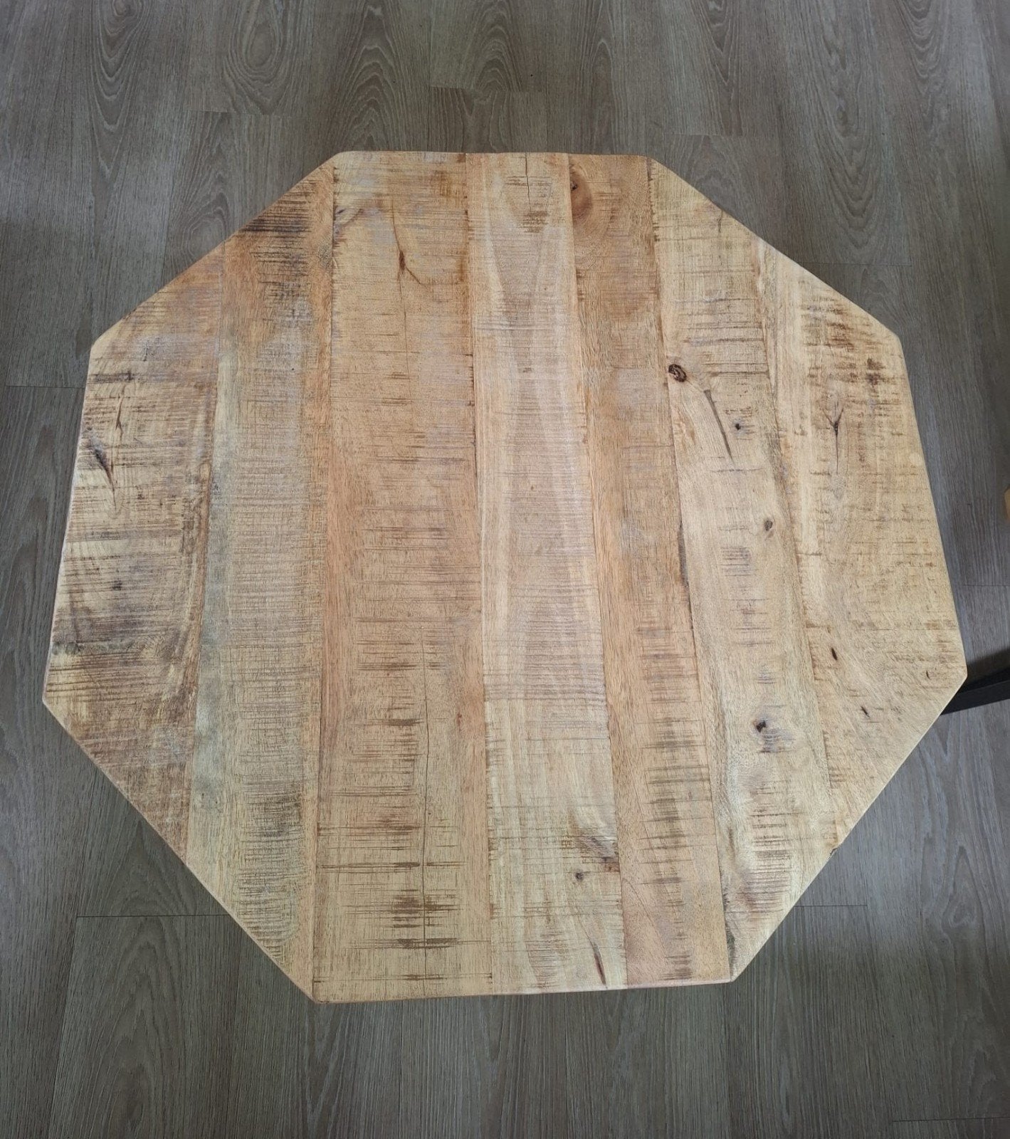 Set van 2 salontafels van hout met zwart stalen onderstel, Gebruikt, 50 tot 100 cm, 50 tot 100 cm, Overige vormen