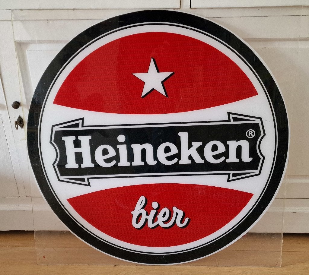 Heineken reclamebord op plexiglas, plat. 80x80cm, Ophalen, Zo goed als nieuw, Reclamebord, Plaat of Schild, Heineken