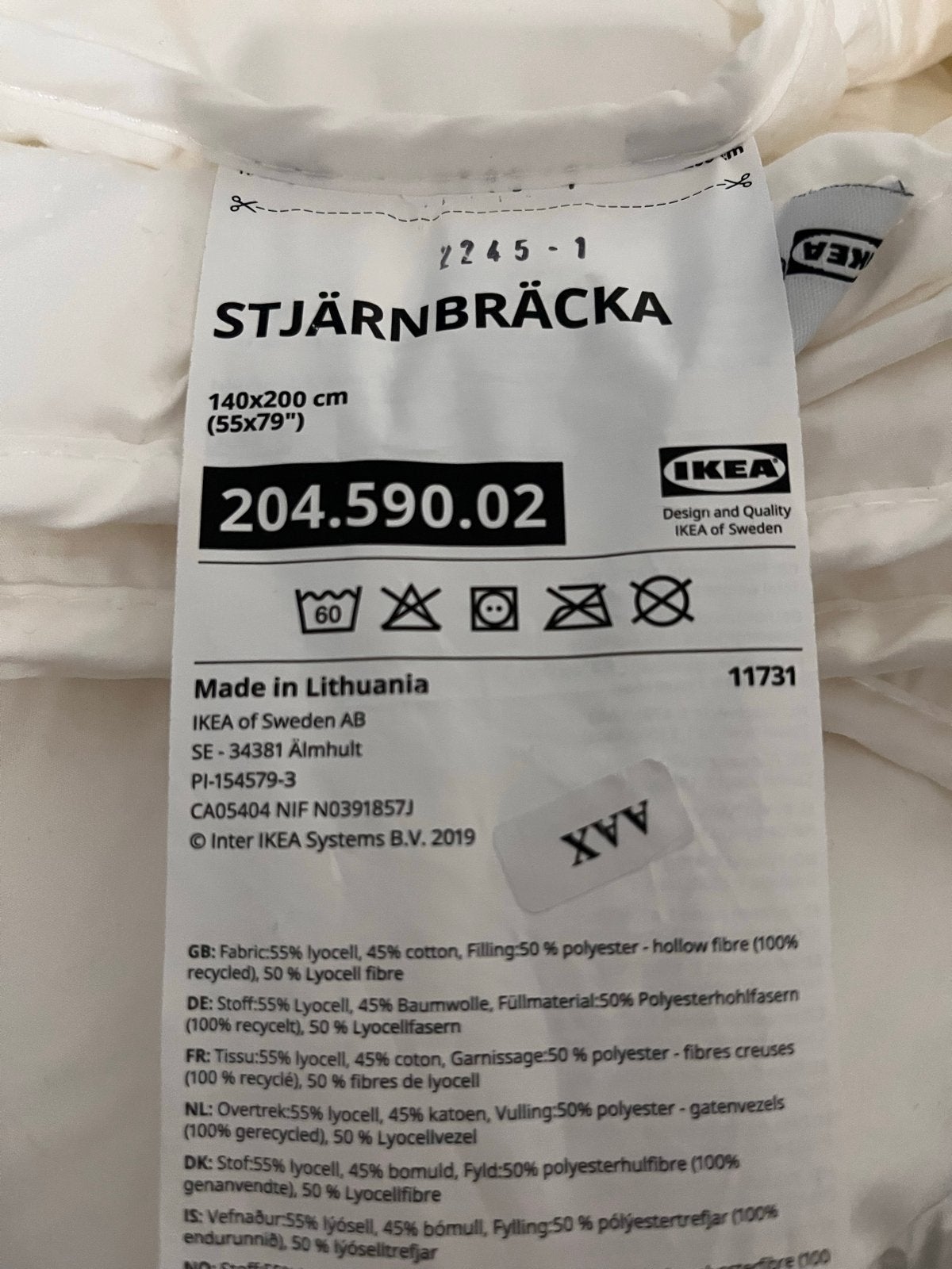 IKEA Stjärnbräcka dekbed 140x200 cm (dik en dun), Ophalen, Lyocell, Eenpersoons, Wit
