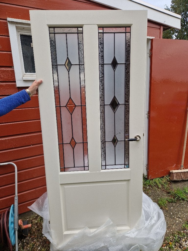 2x Opdek deur 83,3x200,6 glas in lood, Doe-het-zelf en Verbouw, Deuren en Horren, Ophalen, Gebruikt, 80 tot 100 cm, Binnendeur