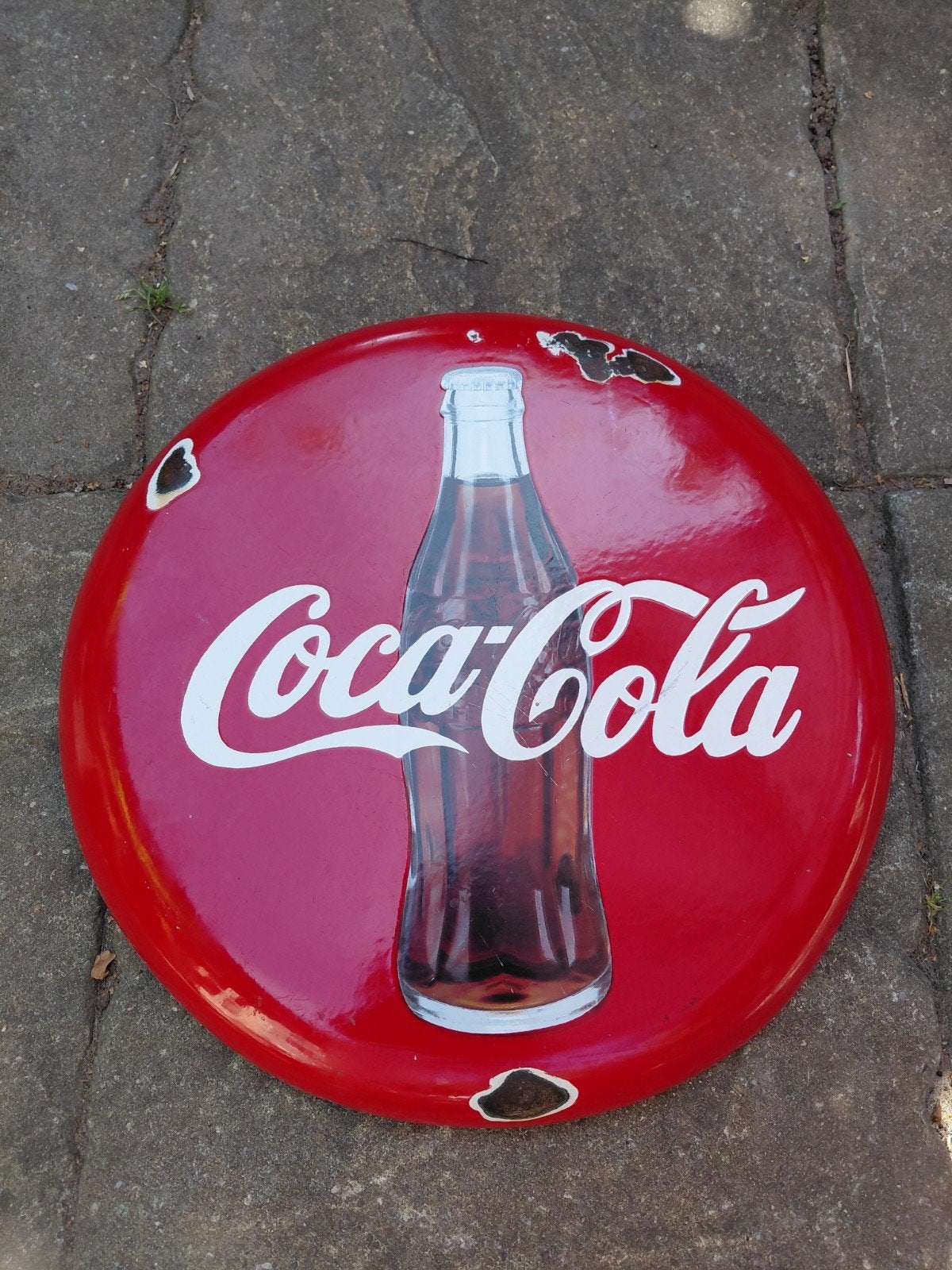 Vintage Coca-Cola Emaille Reclamebord - Rond, Antiek en Kunst, Ophalen of Verzenden