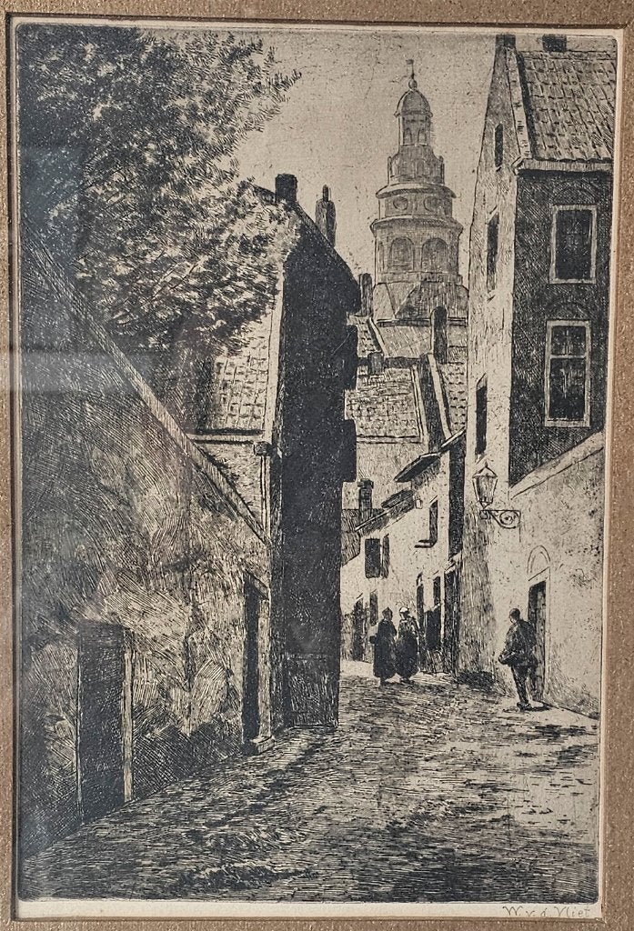 Ets van W.v.d. Vliet (1856-1924), Ets, Stadsgezicht, Ophalen of Verzenden, Gesigneerd