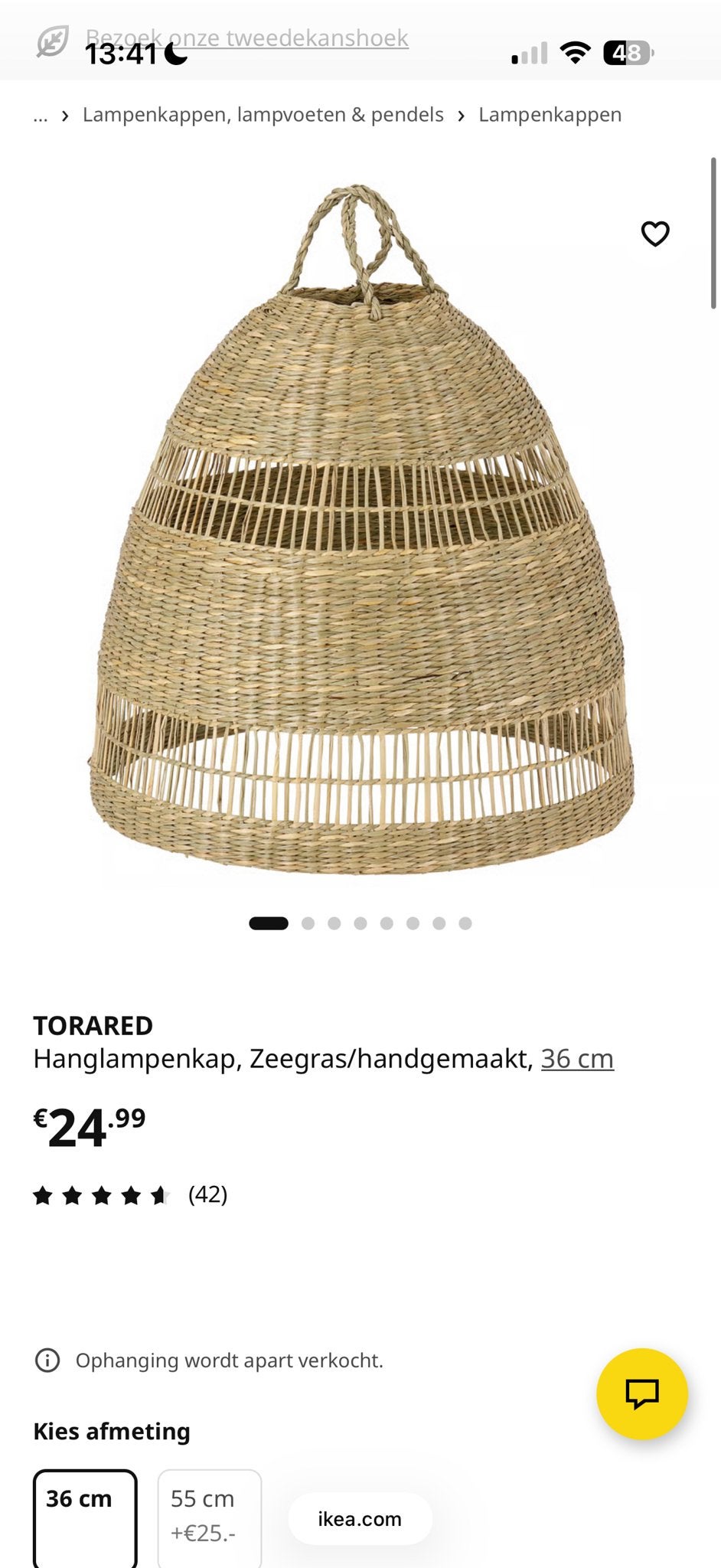 TORARED lamp 36 cm (2 stuks), Ophalen, Zo goed als nieuw, Natuurlijk materiaal