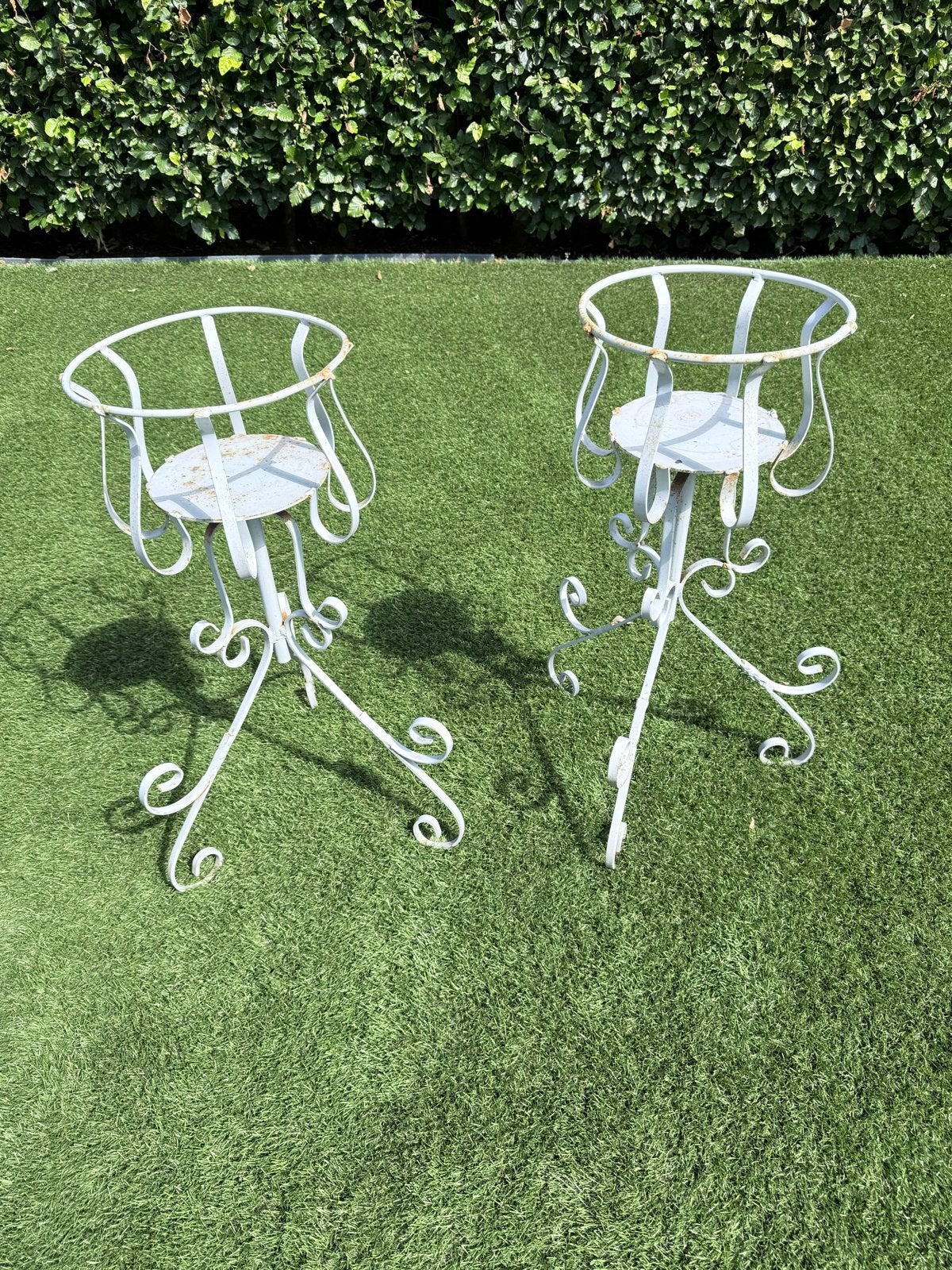 Set van 2 Franse smeedijzeren plantenstandaards – Provence, Ophalen, Gebruikt, Minder dan 60 cm, Rond