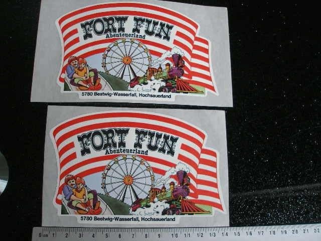 2x sticker fort fun abenteuerland bestwig reuzenrad trein, Verzenden, Zo goed als nieuw, Bedrijf of Vereniging